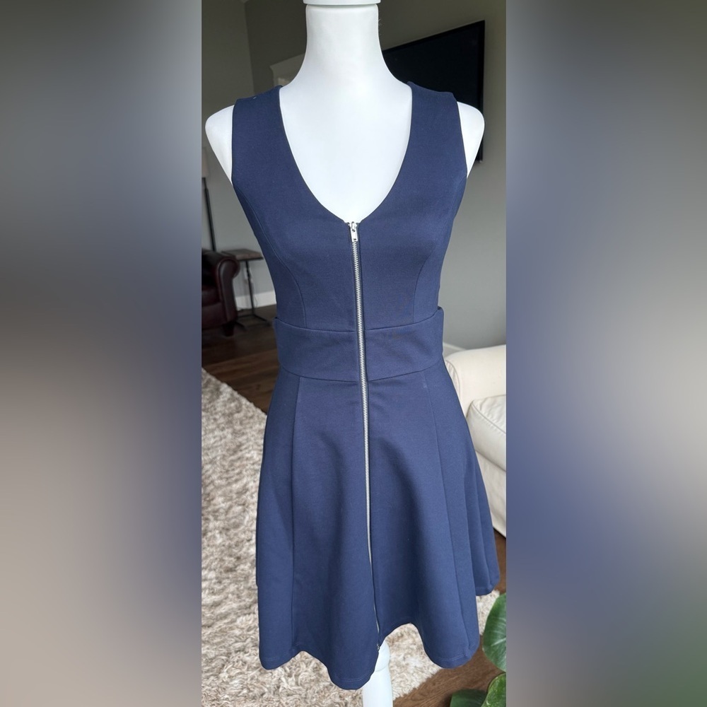 Adelyn Rae SMALL Navy Kaysen Ponte Cut Out Dress With Front Zipper